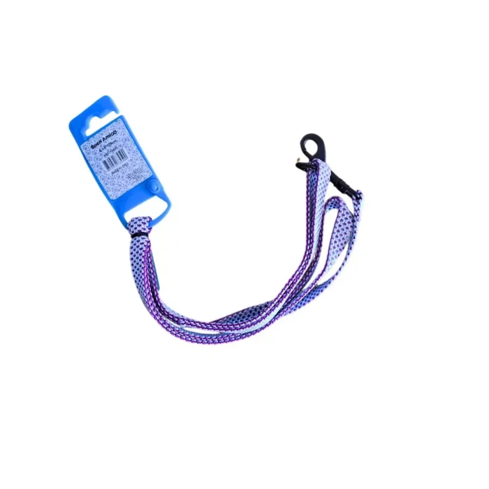 Variedad de correas de paseo para perros marca Buen Amigo en colores rojo, naranja, azul.